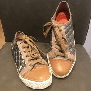 TORY BURCH Silver Metallic and Leather Sneaker